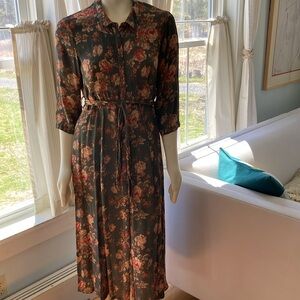 April Cornell soft floral rayon shirtwaist dress with waist tie   Small